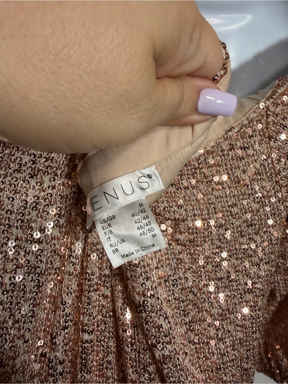 Rose Gold Fully Sequin Off-Shoulder Jumpsuit Blush Pink Size Medium Elastic Boho - Picture 8 of 9